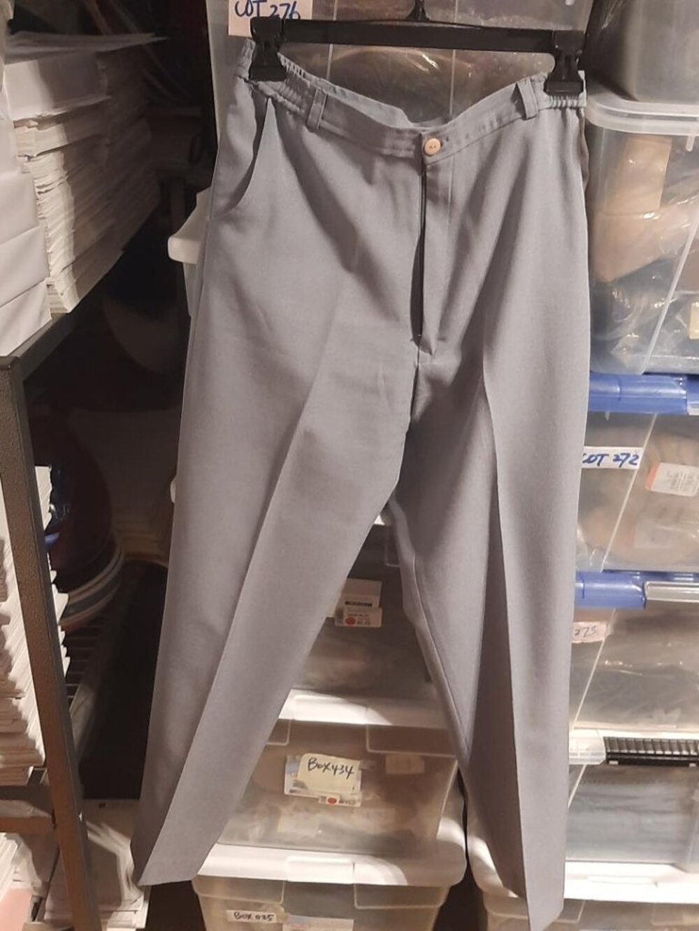 Vintage Men Gray Pleated Dress Pant Classic Straight Fit&Expandable Waist Size M